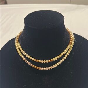 Lustrous Cream & Goldish Bronze Glass “Pearl”Necklace